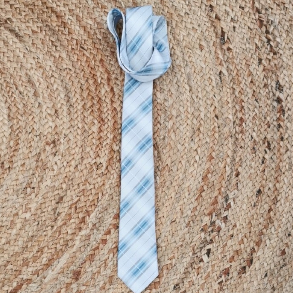 RW & CO mens silk blue plaid slim tie, business, office, corpcore. 60X3